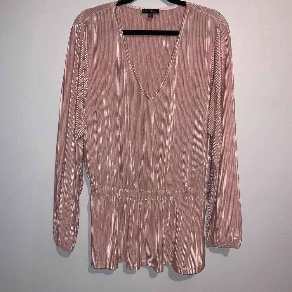 Lane Bryant Pink Textured V-Neck Blouse 18